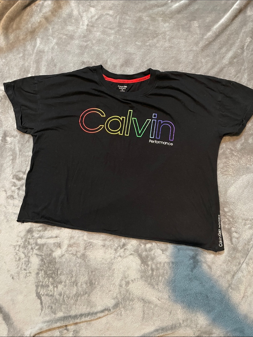 Calvin Klein Performance Black Tee with Rainbow Outline Logo